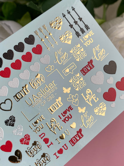 Nail Water Decal CF-082 | Love Nail Art Water Decals | Hearts & Romantic Quotes