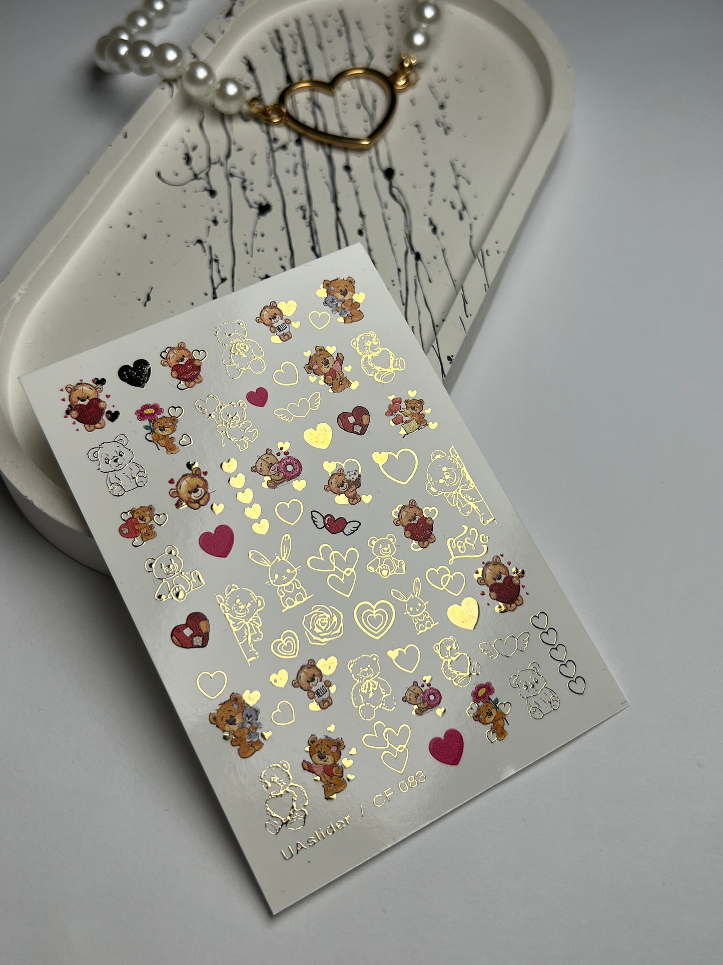 Nail Water Decal CF-083 | Cute Bears Water Slide Nail Decals | Hearts & Love Elements