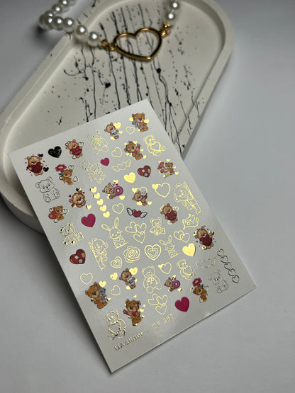 Nail Water Decal CF-083 | Cute Bears Water Slide Nail Decals | Hearts & Love Elements