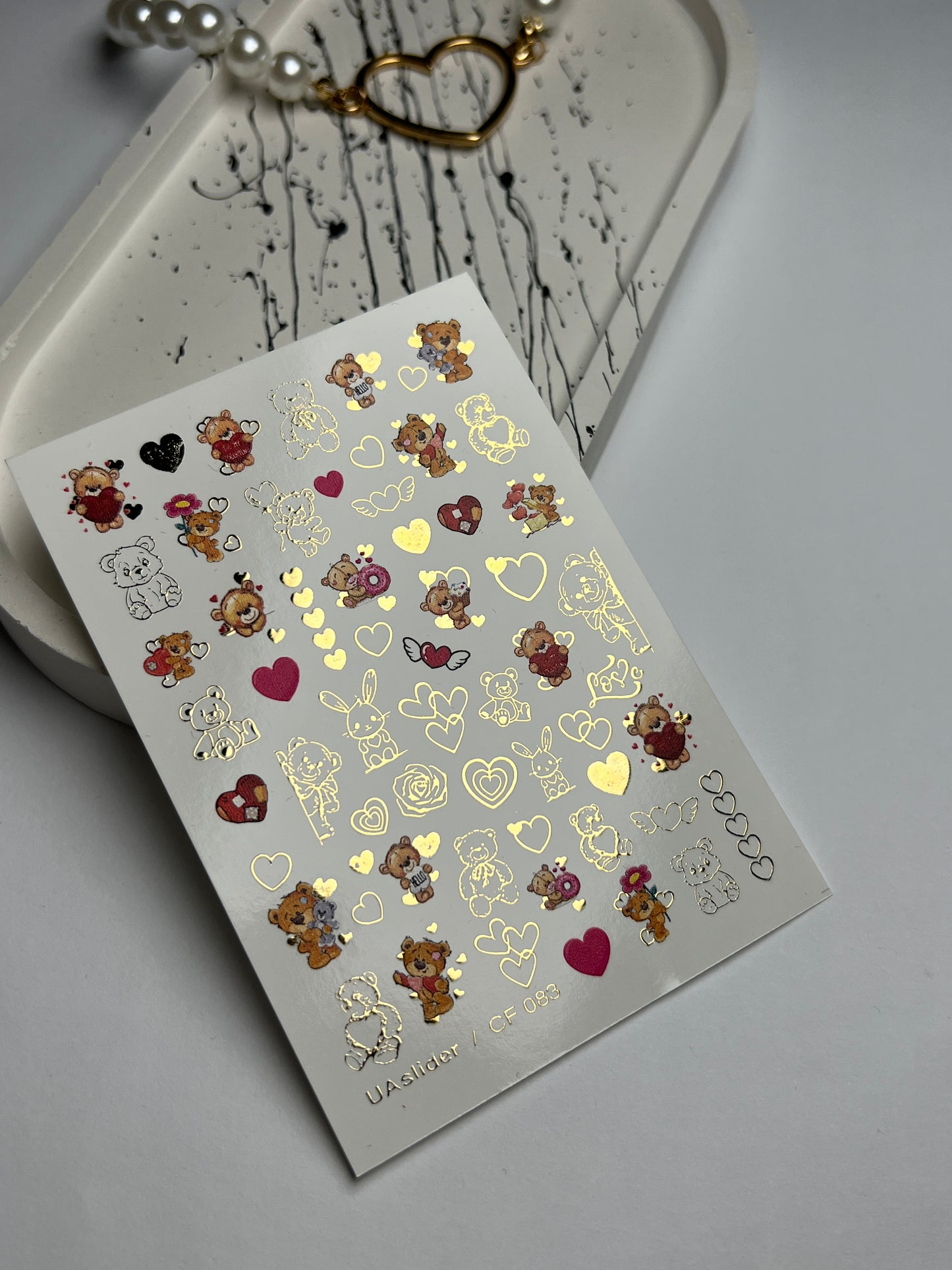 Nail Water Decal CF-083 | Cute Bears Water Slide Nail Decals | Hearts & Love Elements