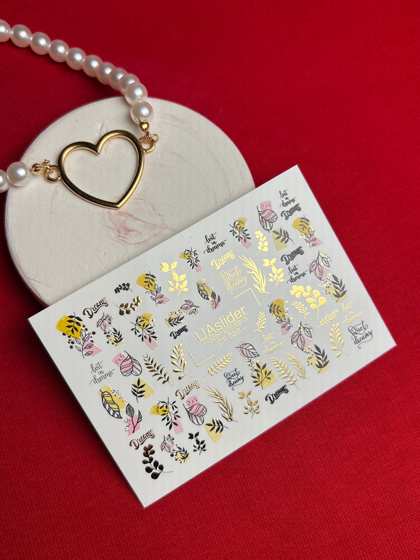 Nail Water Decal CF-089 | Dreamy Botanical Water Slide Nail Decals | Abstract Leaves & Gold Accents