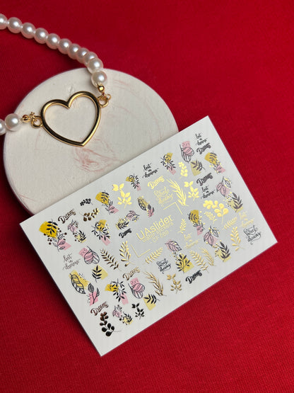 Nail Water Decal CF-089 | Dreamy Botanical Water Slide Nail Decals | Abstract Leaves & Gold Accents