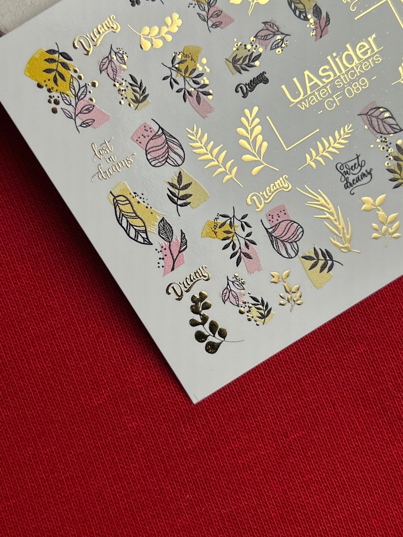 Nail Water Decal CF-089 | Dreamy Botanical Water Slide Nail Decals | Abstract Leaves & Gold Accents - UASLIDER