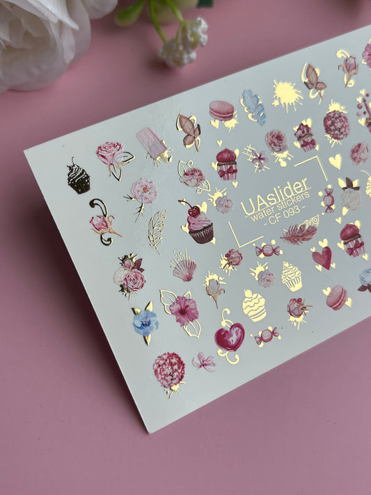 Nail Water Decal CF-093 | Sweet Water Slide Nail Decals | Cupcakes, Flowers & Hearts