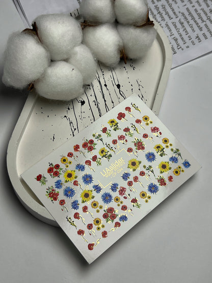 Nagu ūdens uzlīme CF-094 | Ziedu ūdens slīdējs nagu uzlīmes | Saulespuķes, magones un rudzupuķes