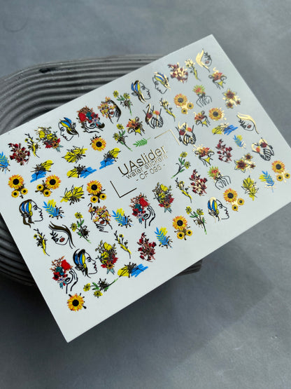 Nail Water Decal CF-096 | Botanical Water Slide Nail Decals | Leaves, Branches & Delicate Flowers