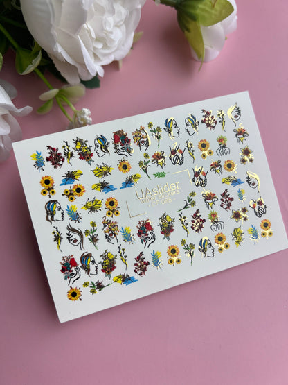 Nail Water Decal CF-096 | Botanical Water Slide Nail Decals | Leaves, Branches & Delicate Flowers