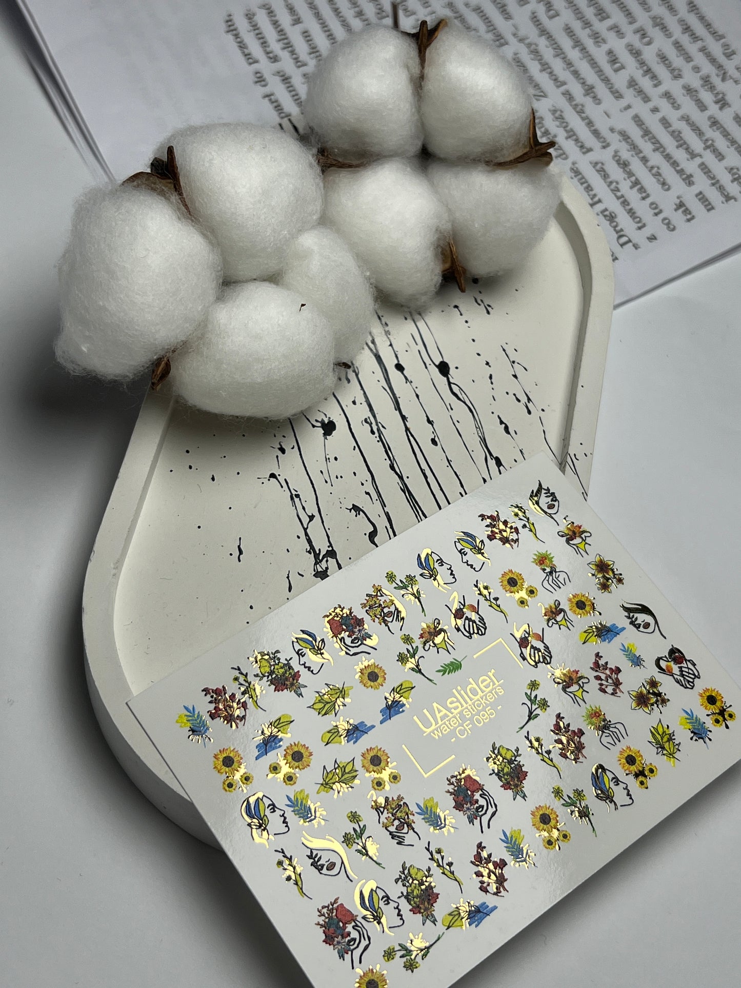 Nail Water Decal CF-096 | Botanical Water Slide Nail Decals | Leaves, Branches & Delicate Flowers