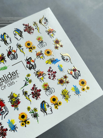 Nail Water Decal CF-096 | Botanical Water Slide Nail Decals | Leaves, Branches & Delicate Flowers