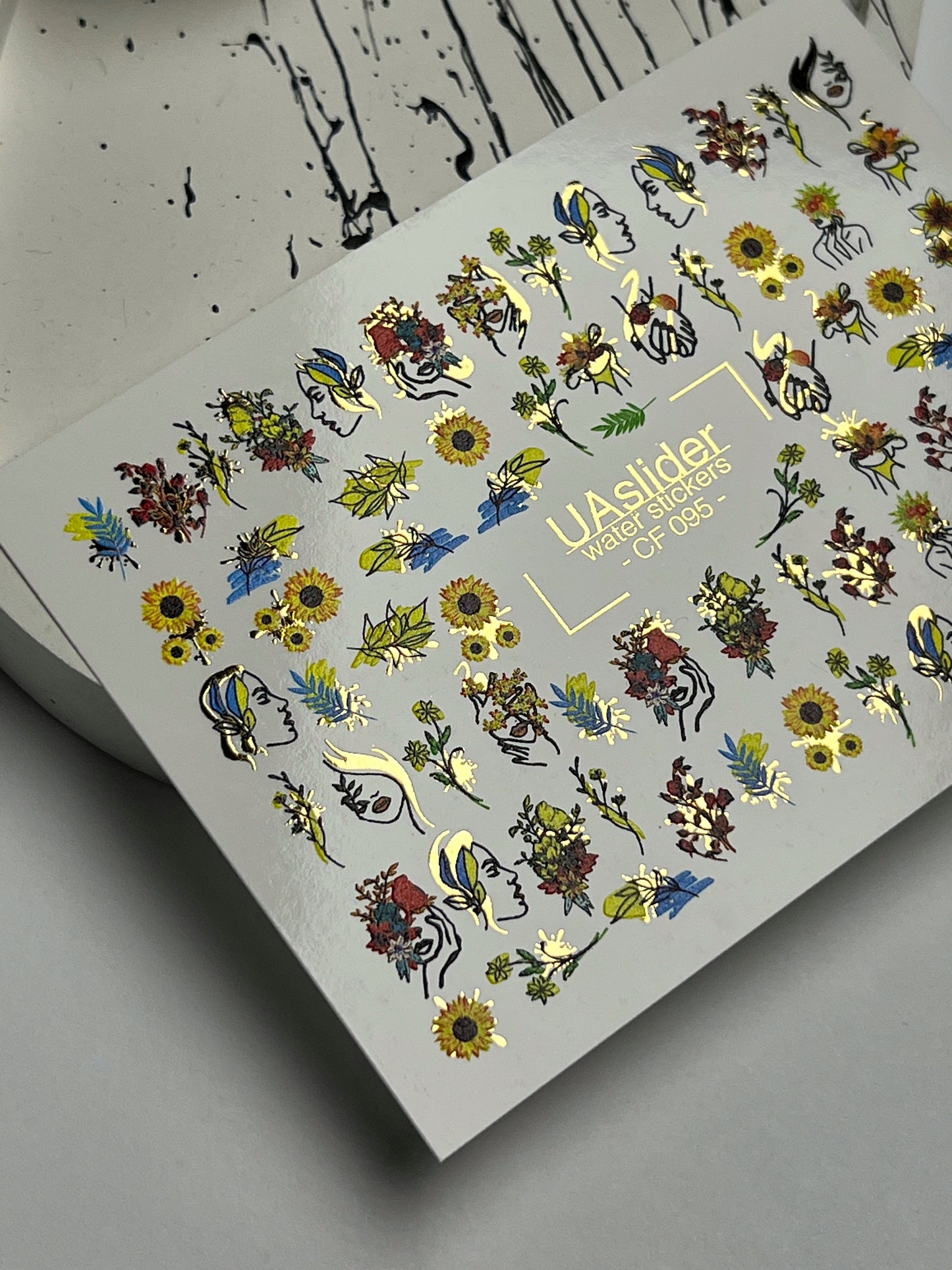 Nail Water Decal CF-096 | Botanical Water Slide Nail Decals | Leaves, Branches & Delicate Flowers