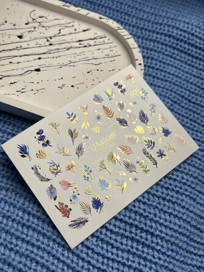 Nail Water Decal CF-096 | Botanical Water Slide Nail Decals | Leaves, Branches & Delicate Flowers