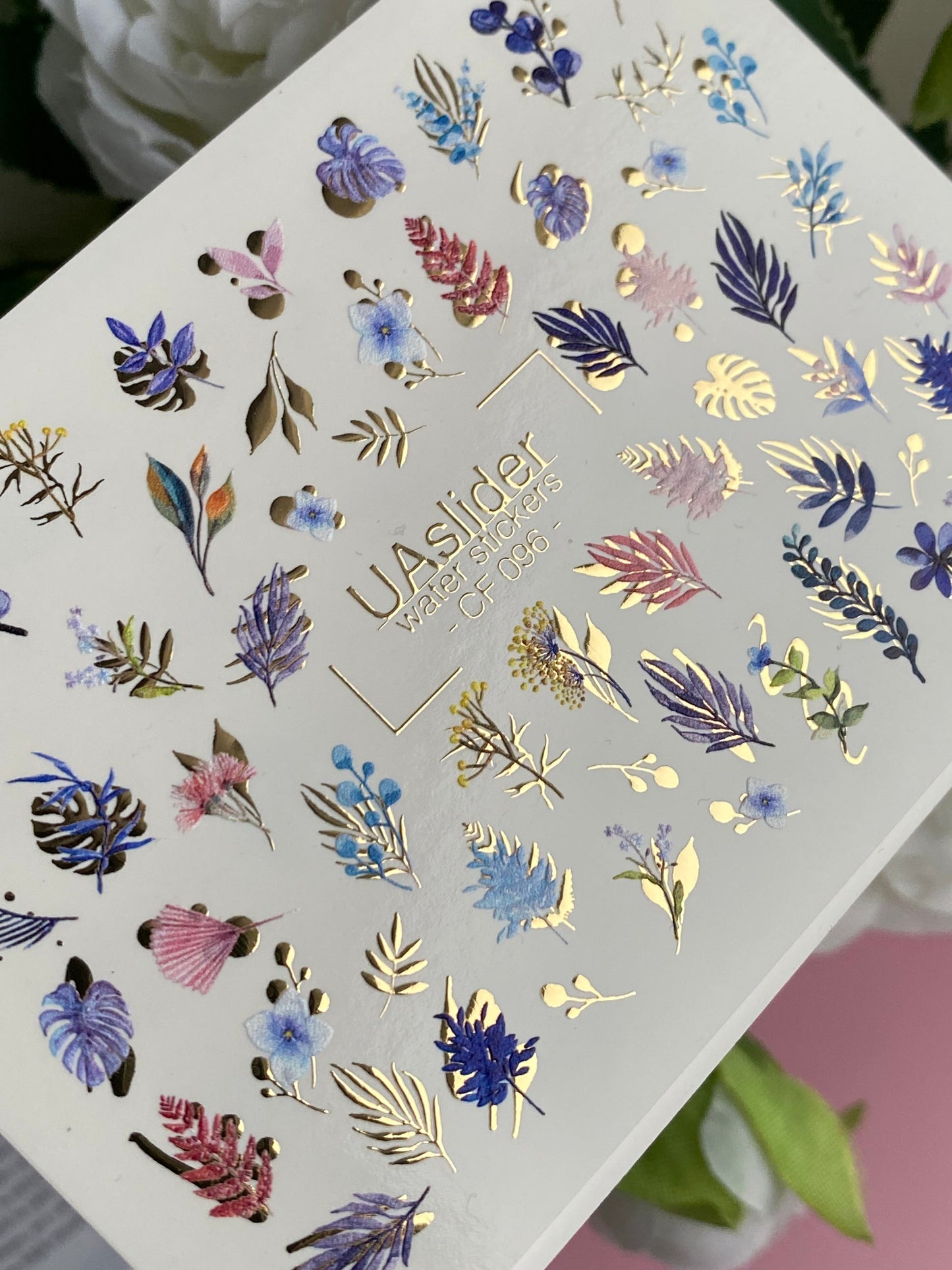 Nail Water Decal CF-096 | Botanical Water Slide Nail Decals | Leaves, Branches & Delicate Flowers