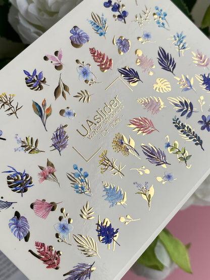 Nail Water Decal CF-096 | Botanical Water Slide Nail Decals | Leaves, Branches & Delicate Flowers