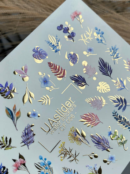 Nail Water Decal CF-096 | Botanical Water Slide Nail Decals | Leaves, Branches & Delicate Flowers