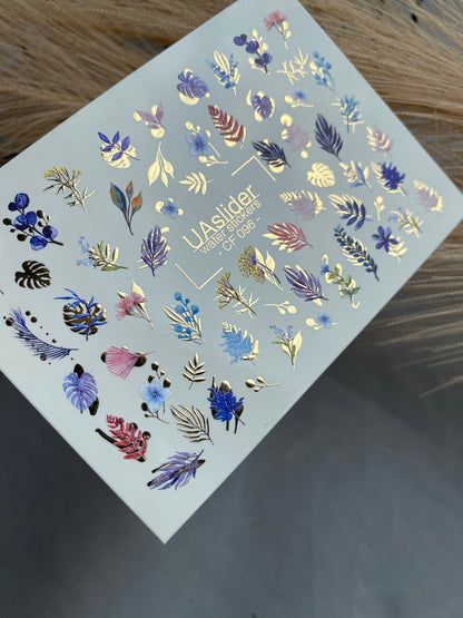 Nail Water Decal CF-096 | Botanical Water Slide Nail Decals | Leaves, Branches & Delicate Flowers