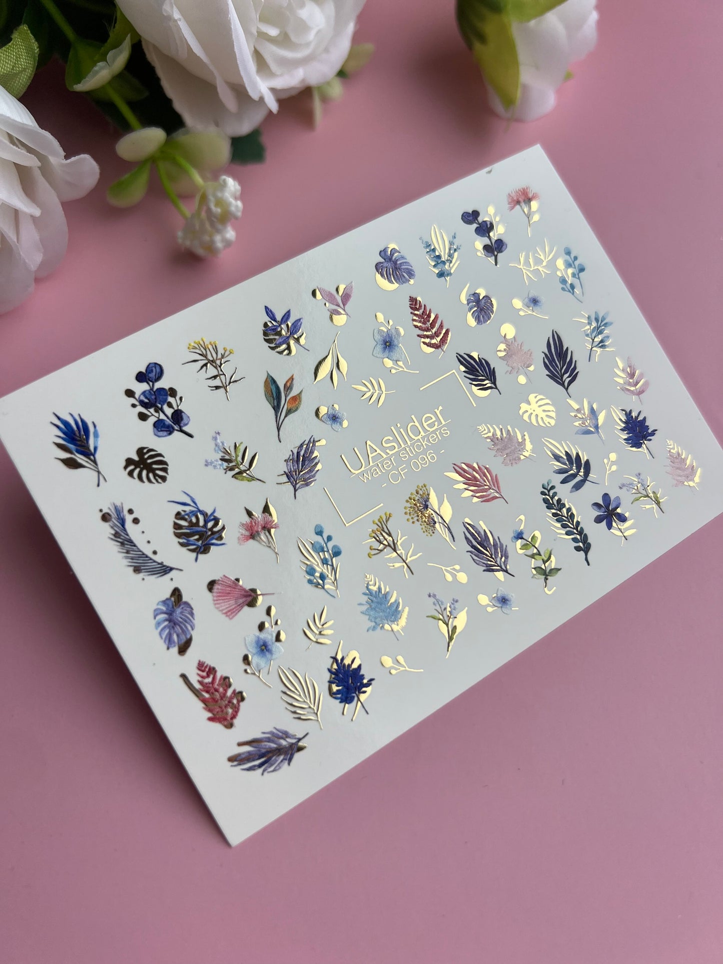 Nail Water Decal CF-096 | Botanical Water Slide Nail Decals | Leaves, Branches & Delicate Flowers