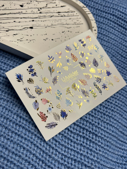 Nail Water Decal CF-096 | Botanical Water Slide Nail Decals | Leaves, Branches & Delicate Flowers