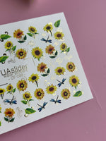 Nail Water Decal CF-098 | Floral Water Slide Nail Decals | Sunflowers & Blue Dragonflies - UASLIDER