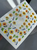 Nail Water Decal CF-098 | Floral Water Slide Nail Decals | Sunflowers & Blue Dragonflies - UASLIDER