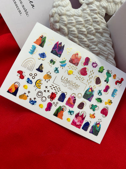 Nail Water Decal CF-099 | Abstract Water Slide Nail Decals | Colorful Shapes & Modern Art Design