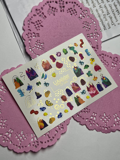 Nail Water Decal CF-099 | Abstract Water Slide Nail Decals | Colorful Shapes & Modern Art Design