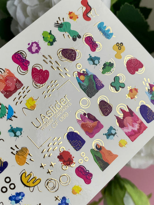 Nail Water Decal CF-099 | Abstract Water Slide Nail Decals | Colorful Shapes & Modern Art Design