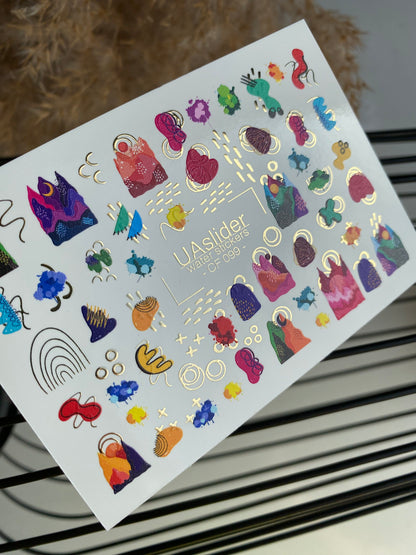 Nail Water Decal CF-099 | Abstract Water Slide Nail Decals | Colorful Shapes & Modern Art Design