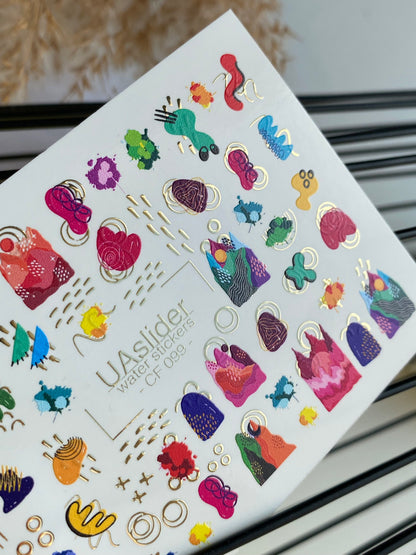 Nail Water Decal CF-099 | Abstract Water Slide Nail Decals | Colorful Shapes & Modern Art Design