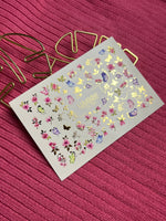 Nail Water Decal CF-100 | Floral Water Slide Nail Decals | Pink Blossoms & Butterflies with Gold Accents - UASLIDER
