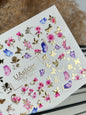 Nail Water Decal CF-100 | Floral Water Slide Nail Decals | Pink Blossoms & Butterflies with Gold Accents