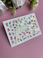 Nail Water Decal CF-100 | Floral Water Slide Nail Decals | Pink Blossoms & Butterflies with Gold Accents - UASLIDER