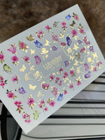 Nail Water Decal CF-100 | Floral Water Slide Nail Decals | Pink Blossoms & Butterflies with Gold Accents - UASLIDER