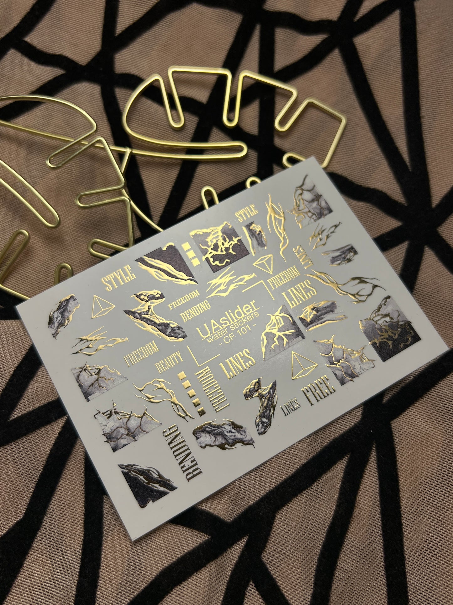 Nail Water Decal CF-101 | Abstract Water Slide Nail Decals | Marble Effect with Gold Cracks & Modern Lines