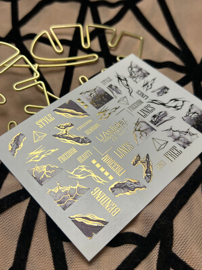 Nail Water Decal CF-101 | Abstract Water Slide Nail Decals | Marble Effect with Gold Cracks & Modern Lines