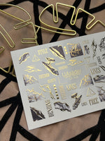 Nail Water Decal CF-101 | Abstract Water Slide Nail Decals | Marble Effect with Gold Cracks & Modern Lines - UASLIDER