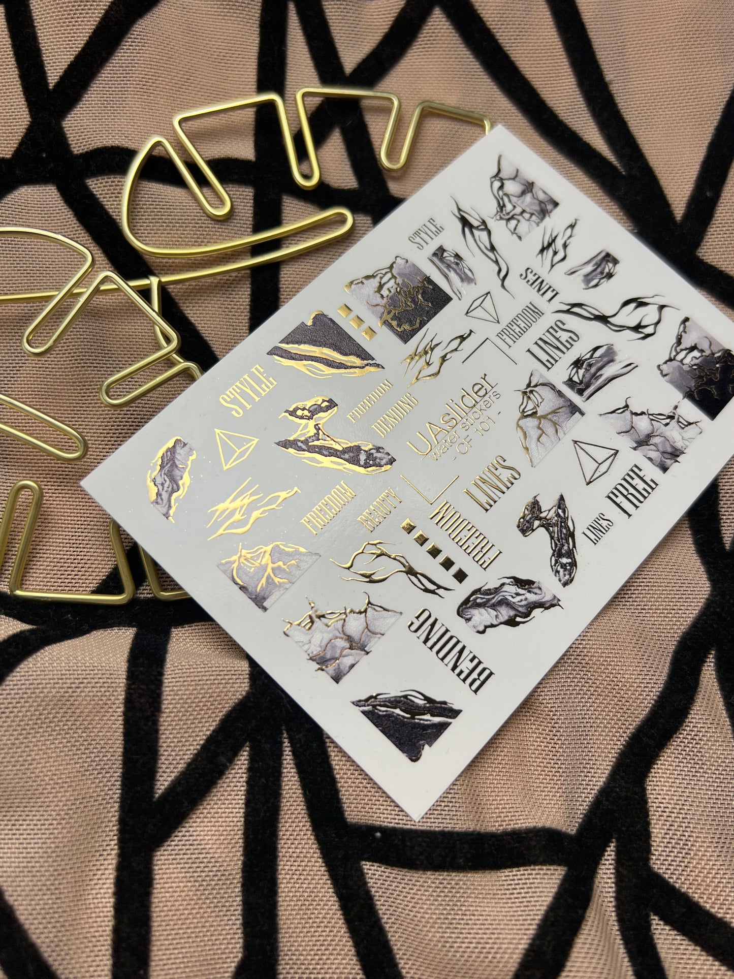 Nail Water Decal CF-101 | Abstract Water Slide Nail Decals | Marble Effect with Gold Cracks & Modern Lines