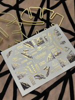 Nail Water Decal CF-101 | Abstract Water Slide Nail Decals | Marble Effect with Gold Cracks & Modern Lines - UASLIDER
