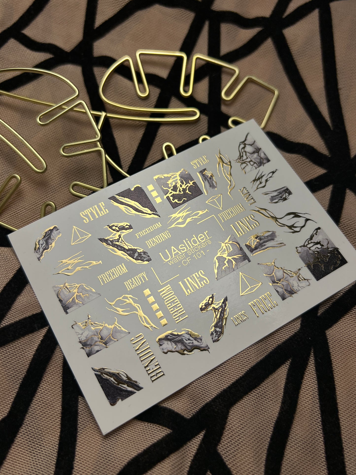 Nail Water Decal CF-101 | Abstract Water Slide Nail Decals | Marble Effect with Gold Cracks & Modern Lines