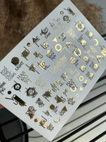 Nail Water Decal CF-102 | Minimalist Water Slide Nail Decals | Gold Lettering & Modern Symbols - UASLIDER