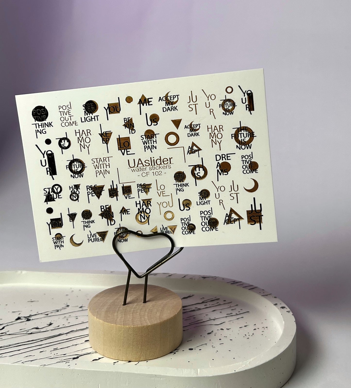 Nail Water Decal CF-102 | Minimalist Water Slide Nail Decals | Gold Lettering & Modern Symbols