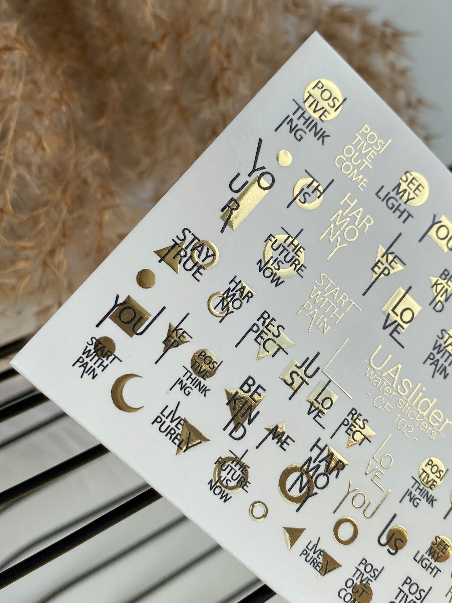 Nail Water Decal CF-102 | Minimalist Water Slide Nail Decals | Gold Lettering & Modern Symbols