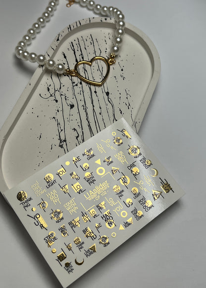 Nail Water Decal CF-102 | Minimalist Water Slide Nail Decals | Gold Lettering & Modern Symbols