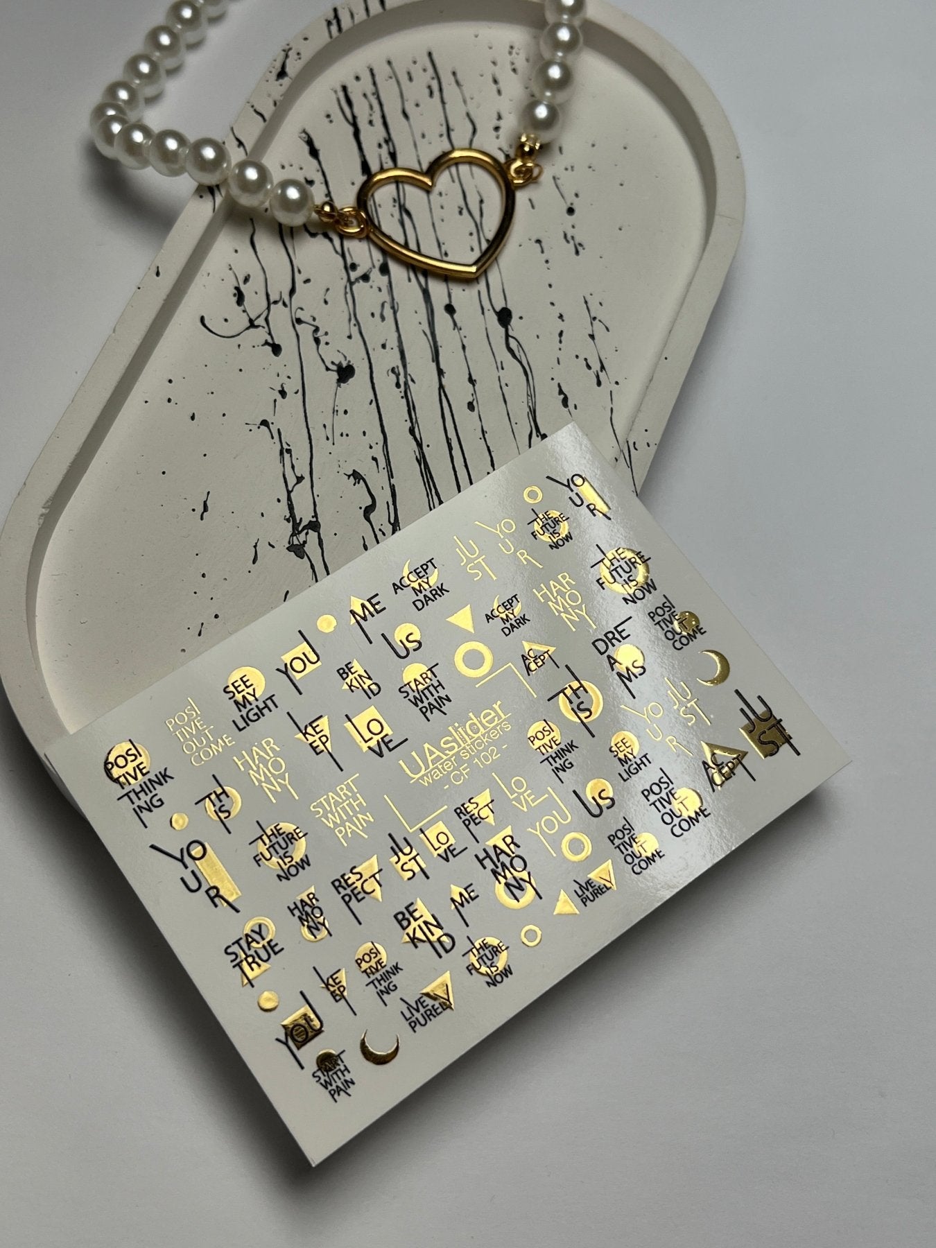 Nail Water Decal CF-102 | Minimalist Water Slide Nail Decals | Gold Lettering & Modern Symbols - UASLIDER