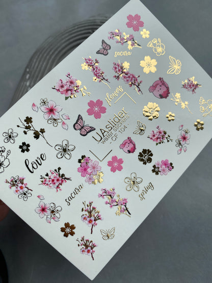 Nail Water Decal CF-104 | Floral Water Slide Nail Decals | Sakura Blossoms, Spring Flowers & Butterflies