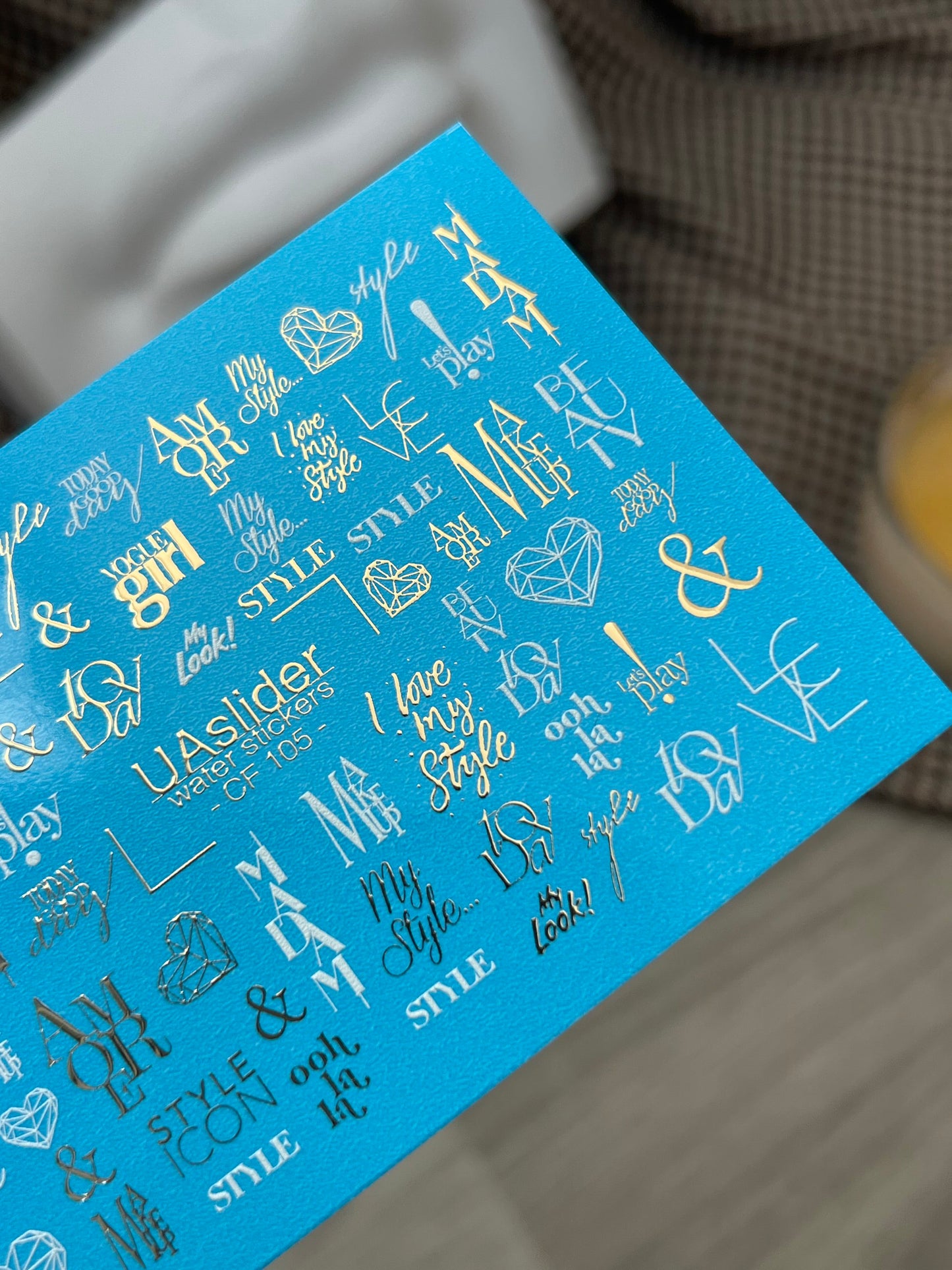 Nail Water Decal CF-105 | Minimalist Water Slide Nail Decals | Love & Style Lettering with Gold Accents