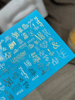 Nail Water Decal CF-105 | Minimalist Water Slide Nail Decals | Love & Style Lettering with Gold Accents - UASLIDER
