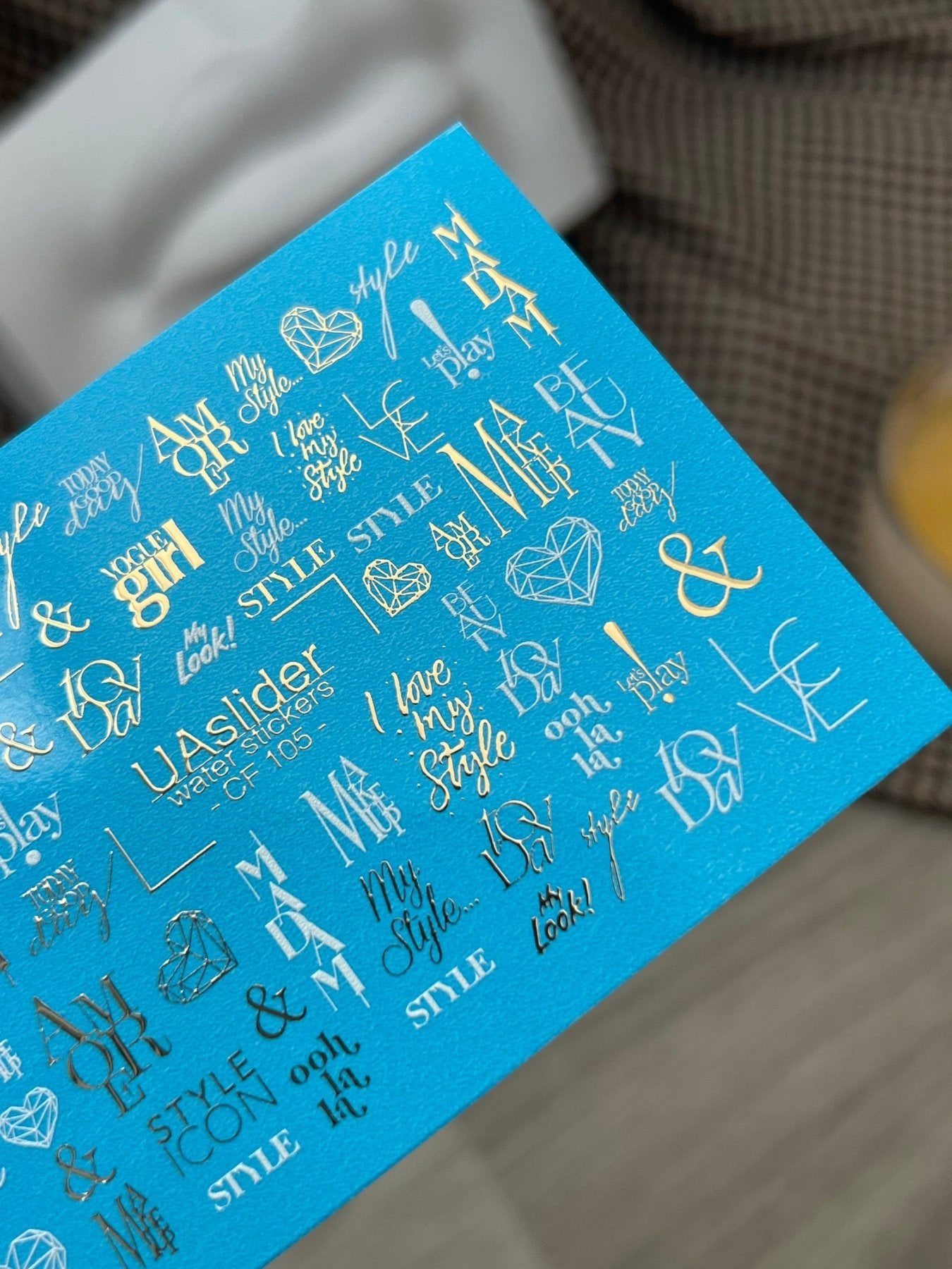 Nail Water Decal CF-105 | Minimalist Water Slide Nail Decals | Love & Style Lettering with Gold Accents - UASLIDER