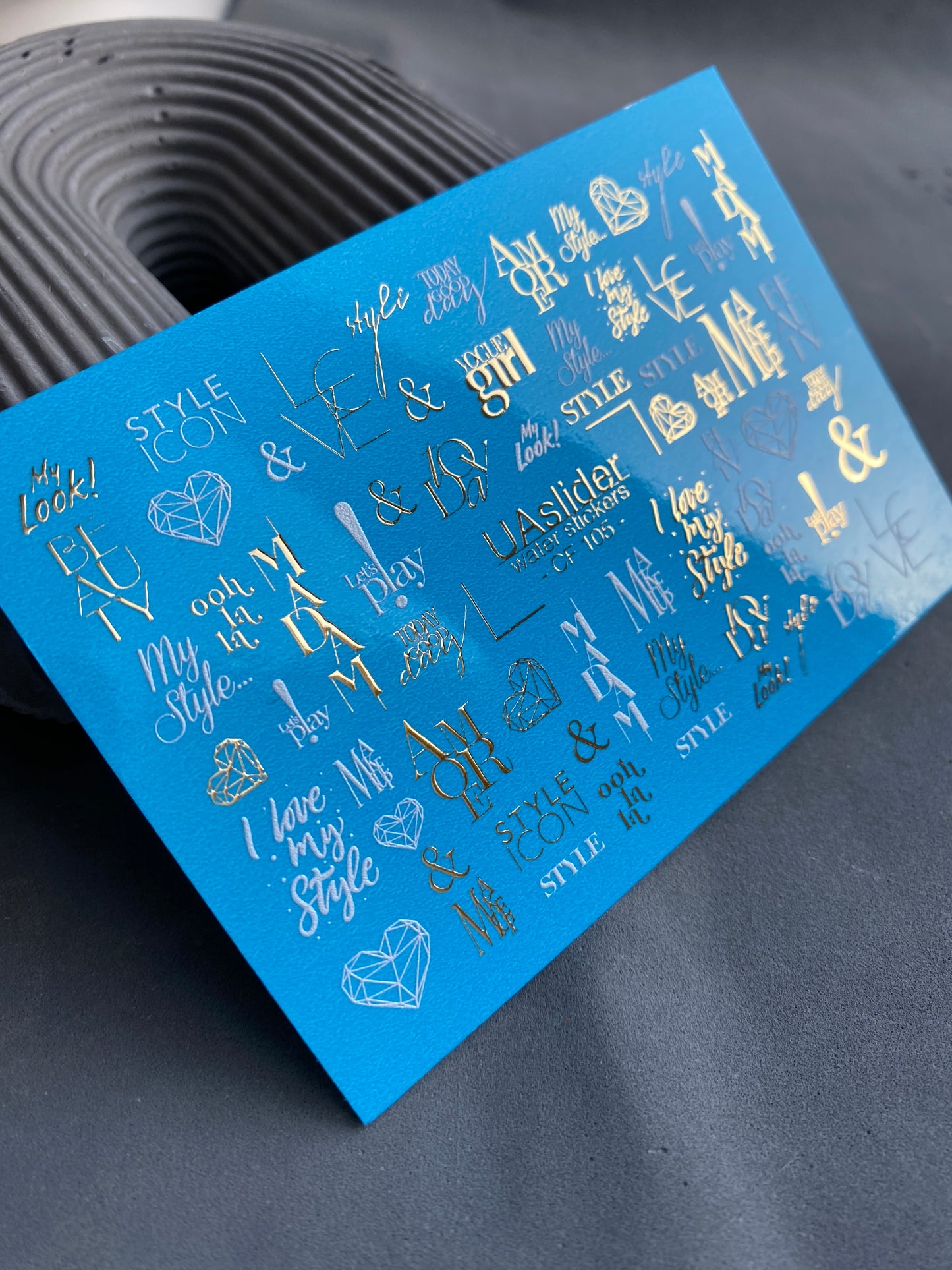 Nail Water Decal CF-105 | Minimalist Water Slide Nail Decals | Love & Style Lettering with Gold Accents