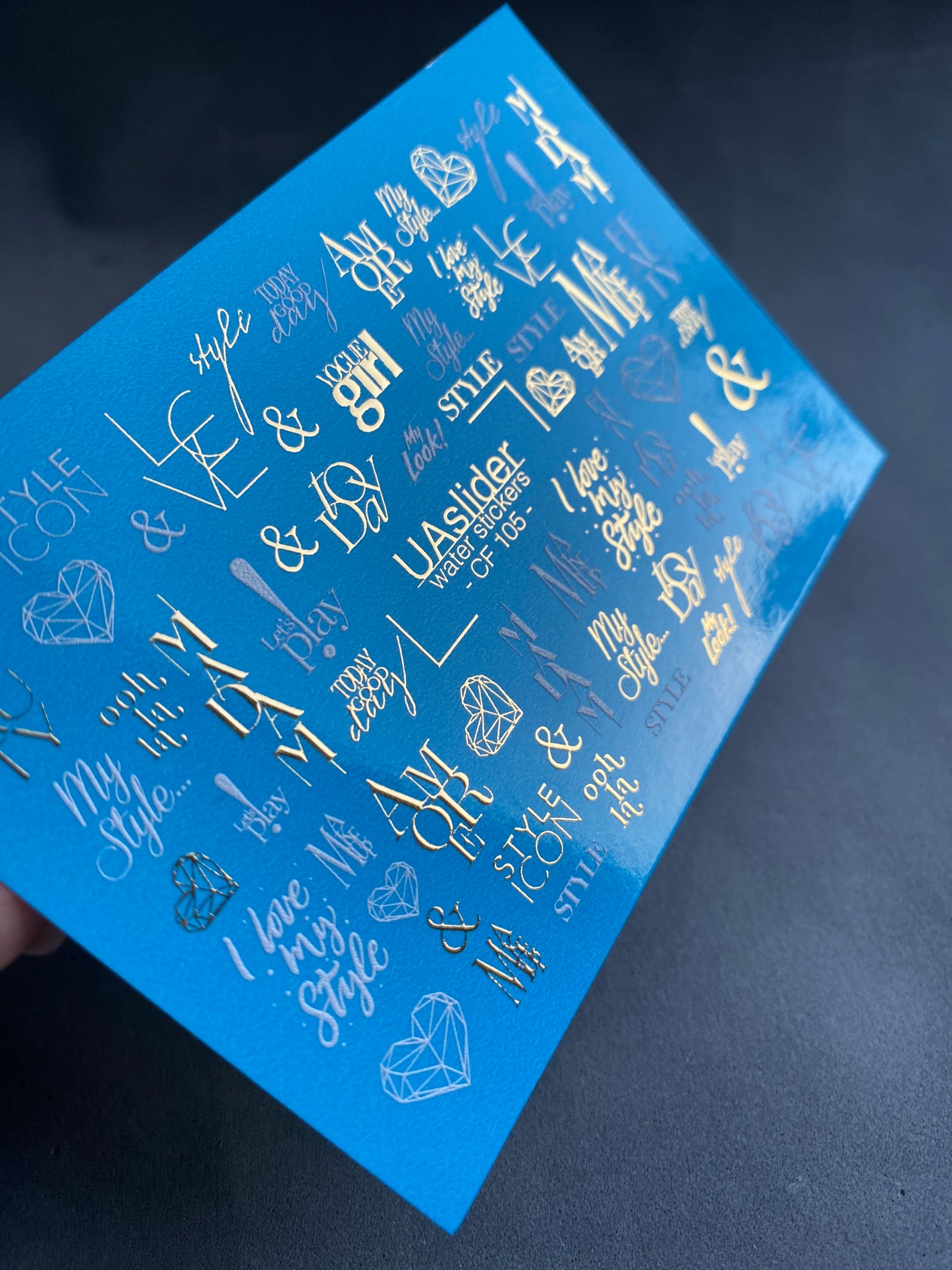 Nail Water Decal CF-105 | Minimalist Water Slide Nail Decals | Love & Style Lettering with Gold Accents