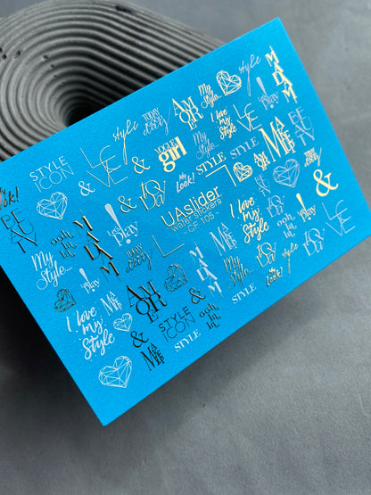 Nail Water Decal CF-105 | Minimalist Water Slide Nail Decals | Love & Style Lettering with Gold Accents